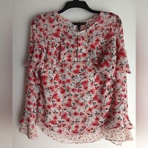 White House Black Market Floral Blouse - Red and White
